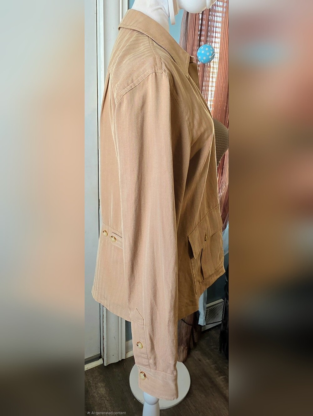 Vintg Lauren Ralph Lauren Military Flight Utiliy Jacket Womens L Tan Silk-Cotton - Picture 5 of 13
